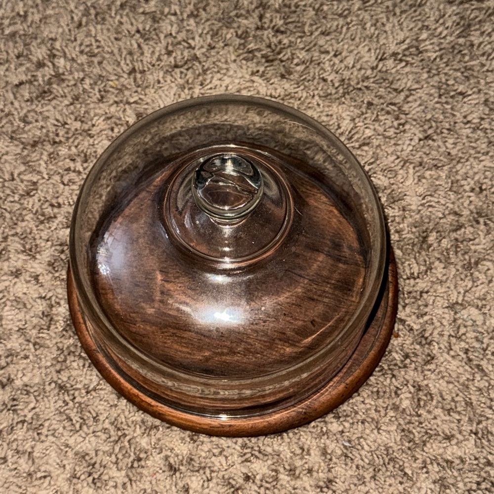 Vintage Goodwood Teak & Glass Dome Plate Server Tray - Picture 2 of 11